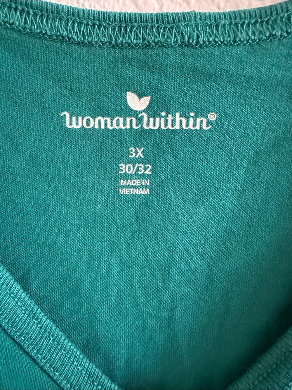 Woman Within 3X Deep Teal V-Neck Cotton Tunic Top 3/4 Sleeve Plus Size - Picture 2 of 7